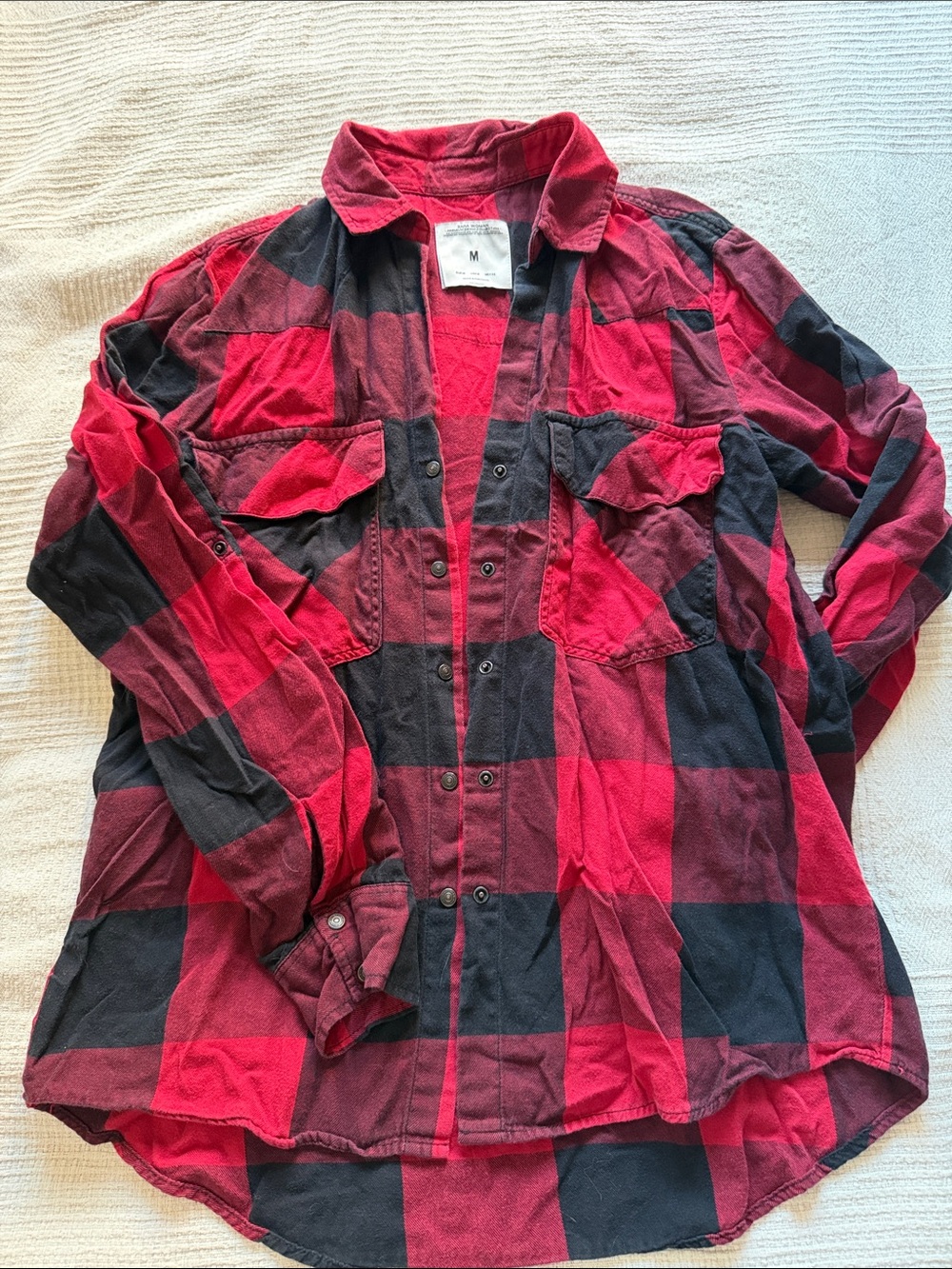 Zara Red and Black Plaid Casual Button-Down Shirt